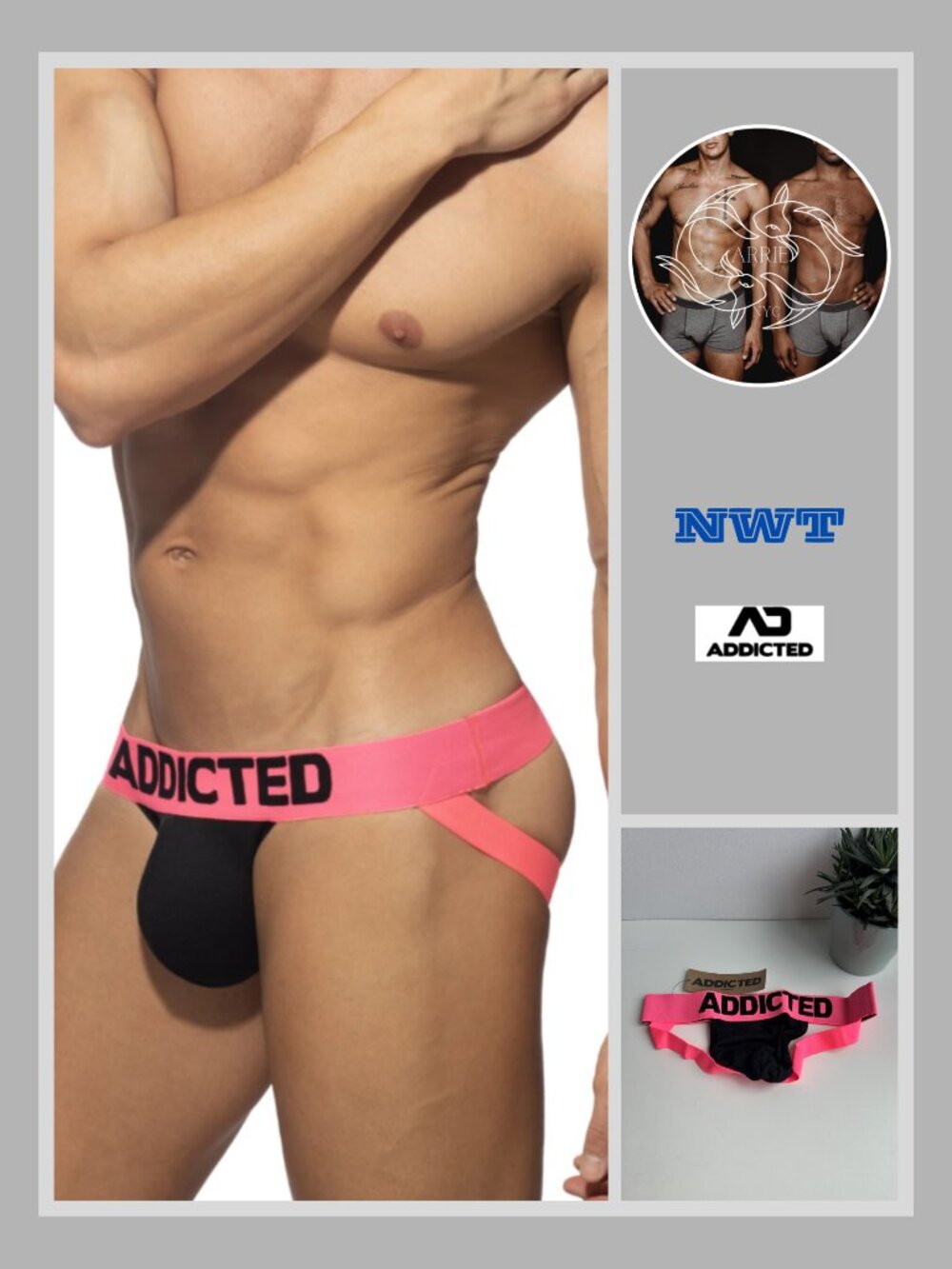 Addicted - Flame Jockstrap - Black / Pink (M)